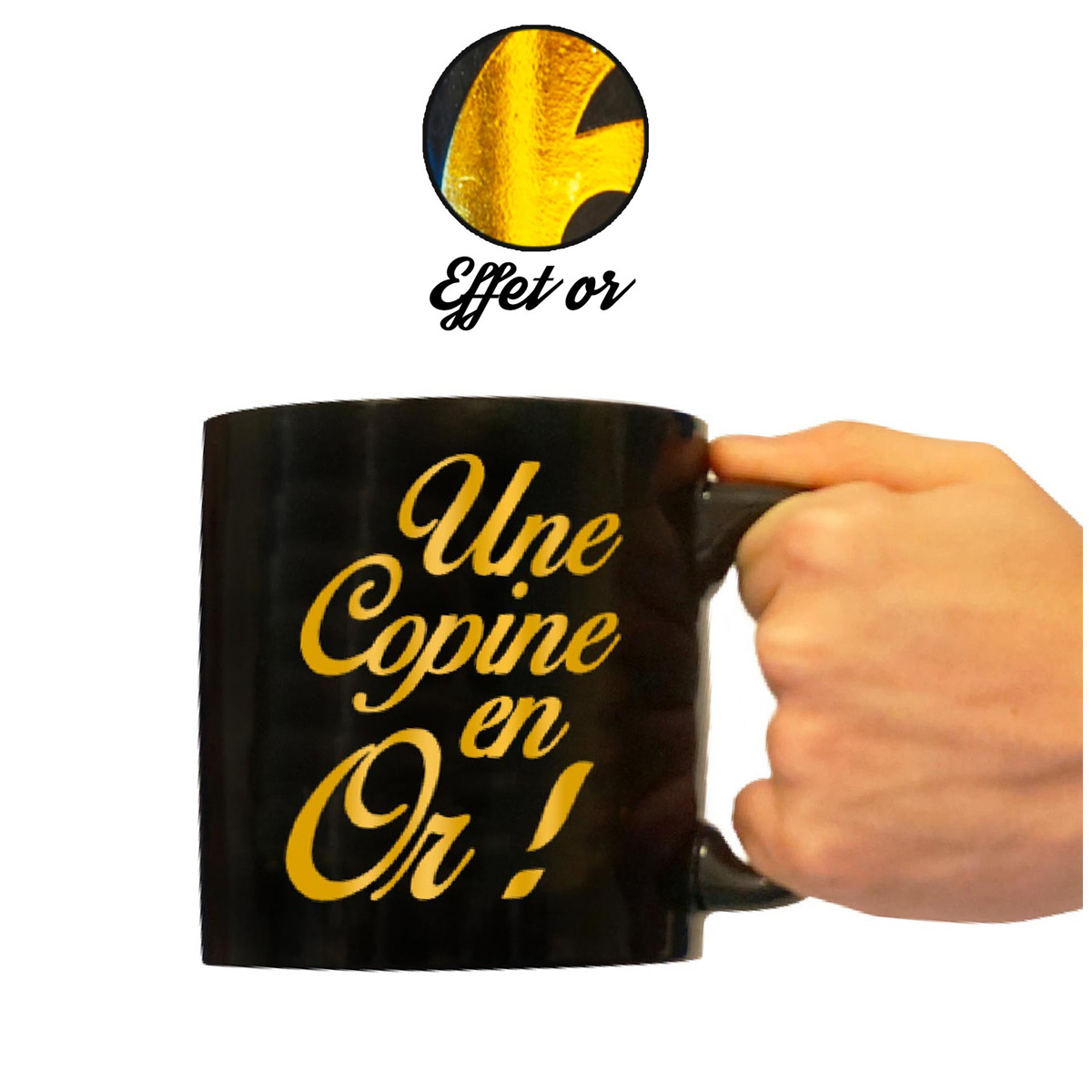 Grand mug tendresse \'Une Copine en Or !\' noir doré - 110x105 mm - [A2335]