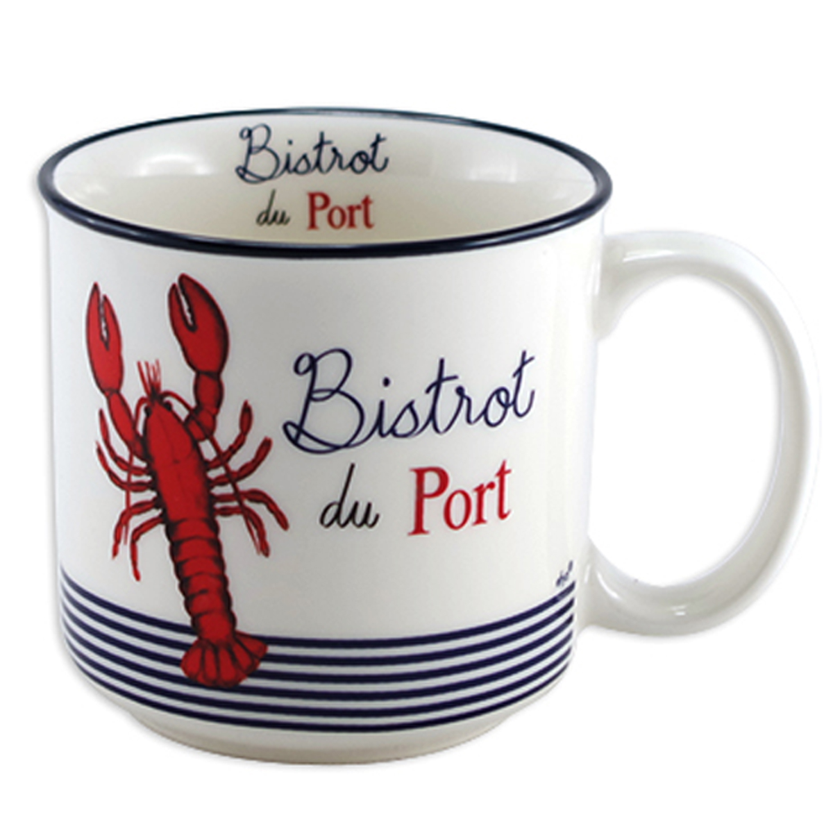 Mug timbale porcelaine \'Bistrot du Port\' rouge bleu blanc (homard) - 86x84 mm (30 cl) - [A2464]