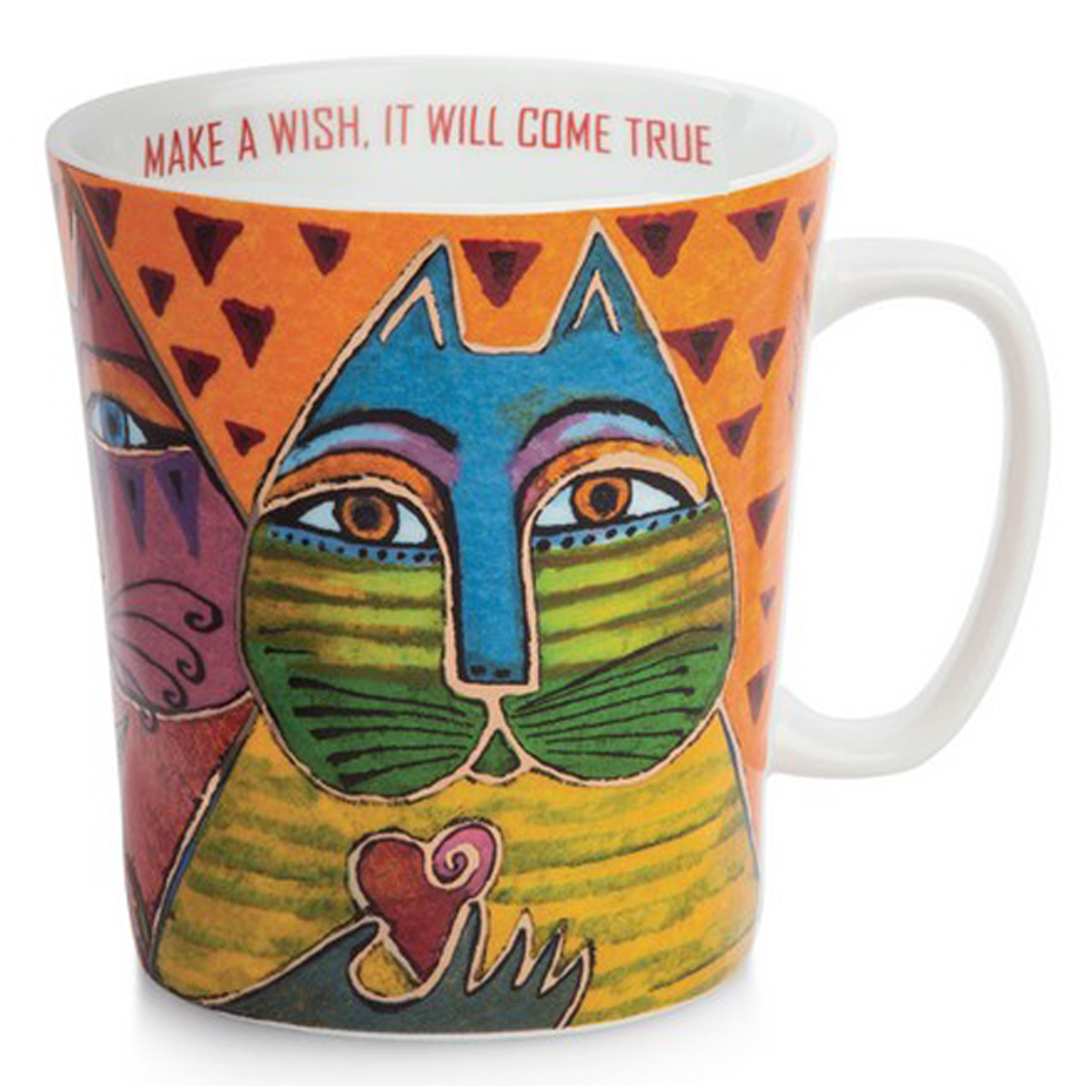 Mug porcelaine \'Laurel Burch\' orange multicolore (chats) - 10x9 cm (430 ml) - [A2675]