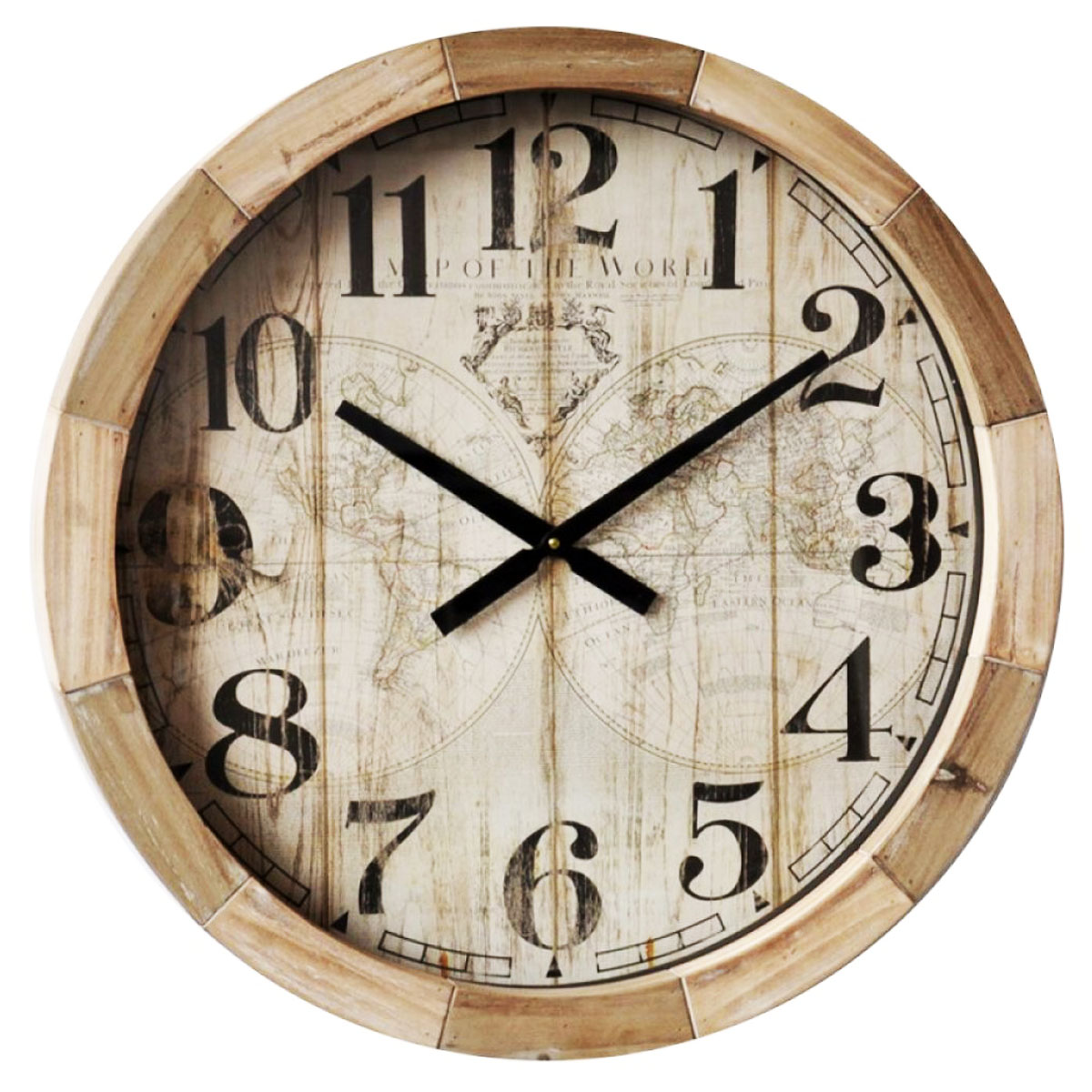 Horloge Murale bois verre \'Mappemonde\' beige - 63 cm - [A2817]