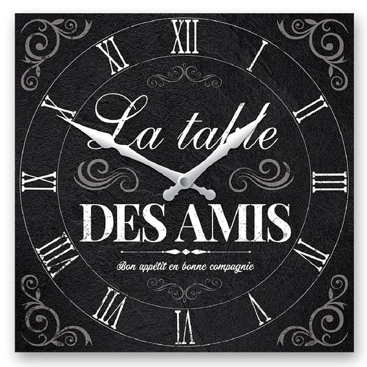 Horloge Murale bois \'La Table des Amis\' noir -  28x28 cm - [A2860]