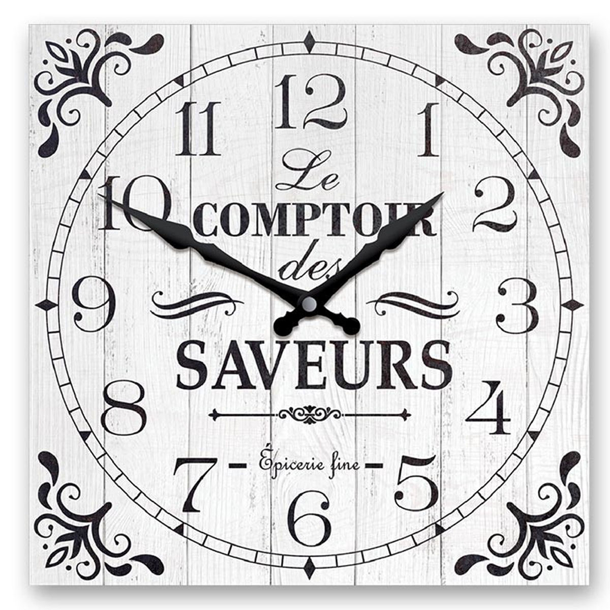 Horloge Murale bois \'Le Comptoir des Saveurs\' gris -  28x28 cm - [A2862]
