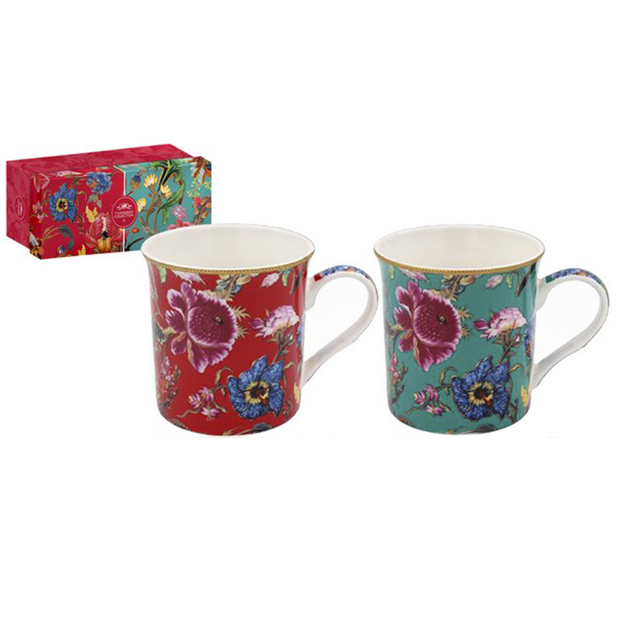Coffret cadeau porcelaine \'William Morris Collection\' rose turquoise (2 mugs) - 85x85 mm (Anthina) - [A2957]