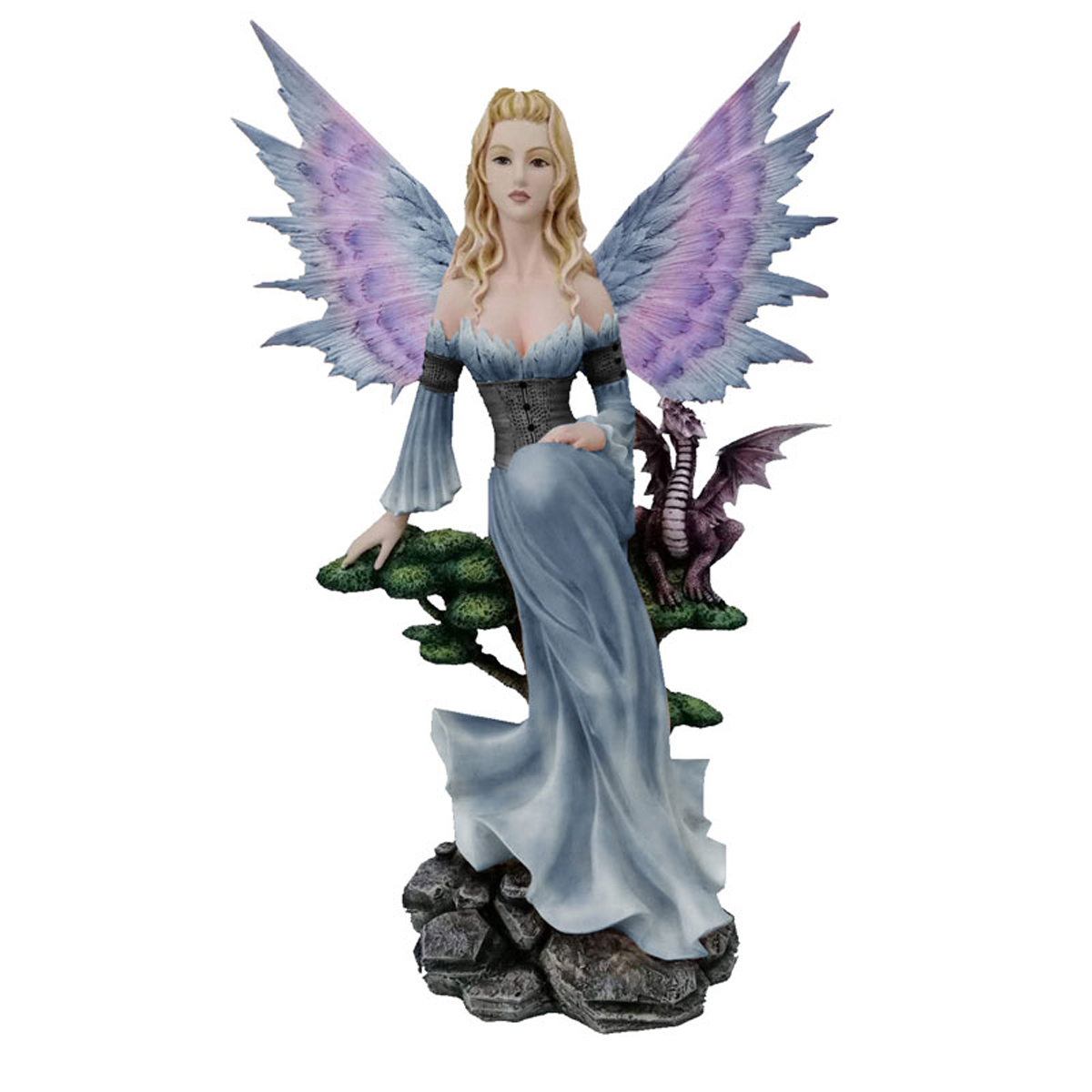 Figurine \'Fairy Dreams\' gris violet (bébé dragon) - 53x37x22 cm - [A2984]