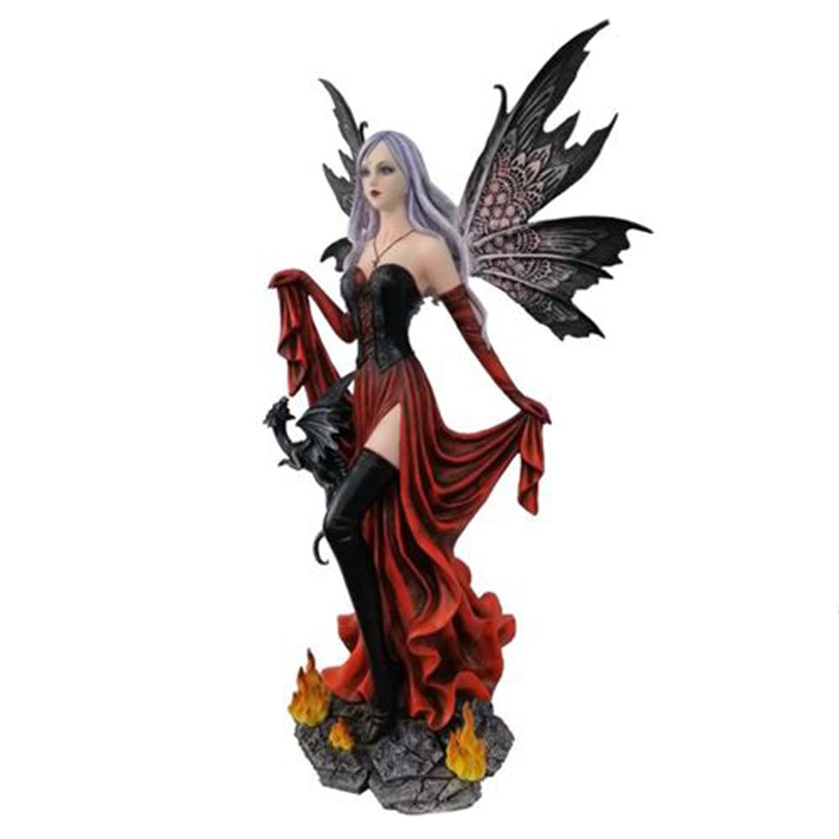 Figurine \'Fairy Dreams\' rouge noir (bébé dragon) - 60x39x23 cm - [A2985]