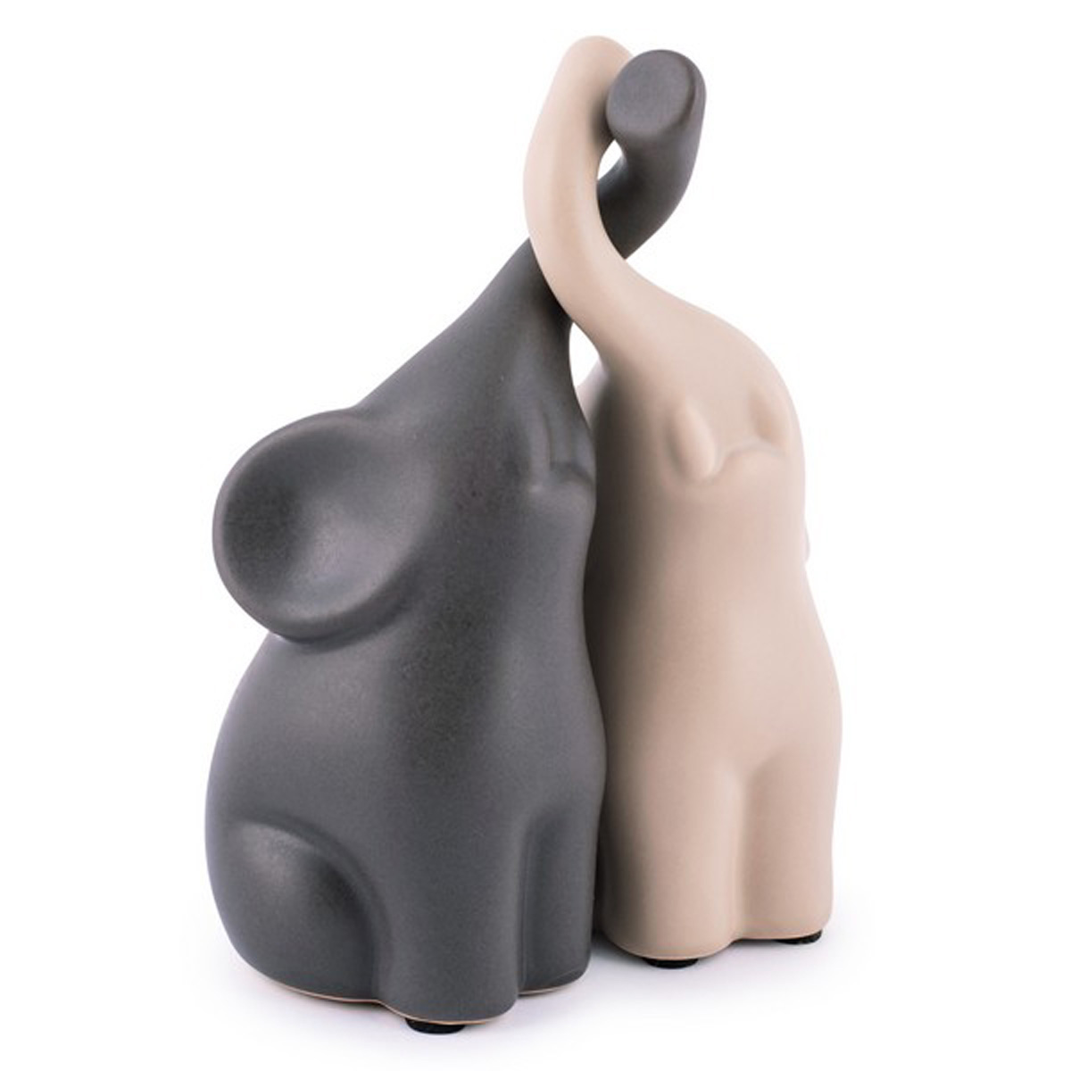 Figurine céramique \'Couple Éléphants\' gris beige - 15x11 cm - [A2988]