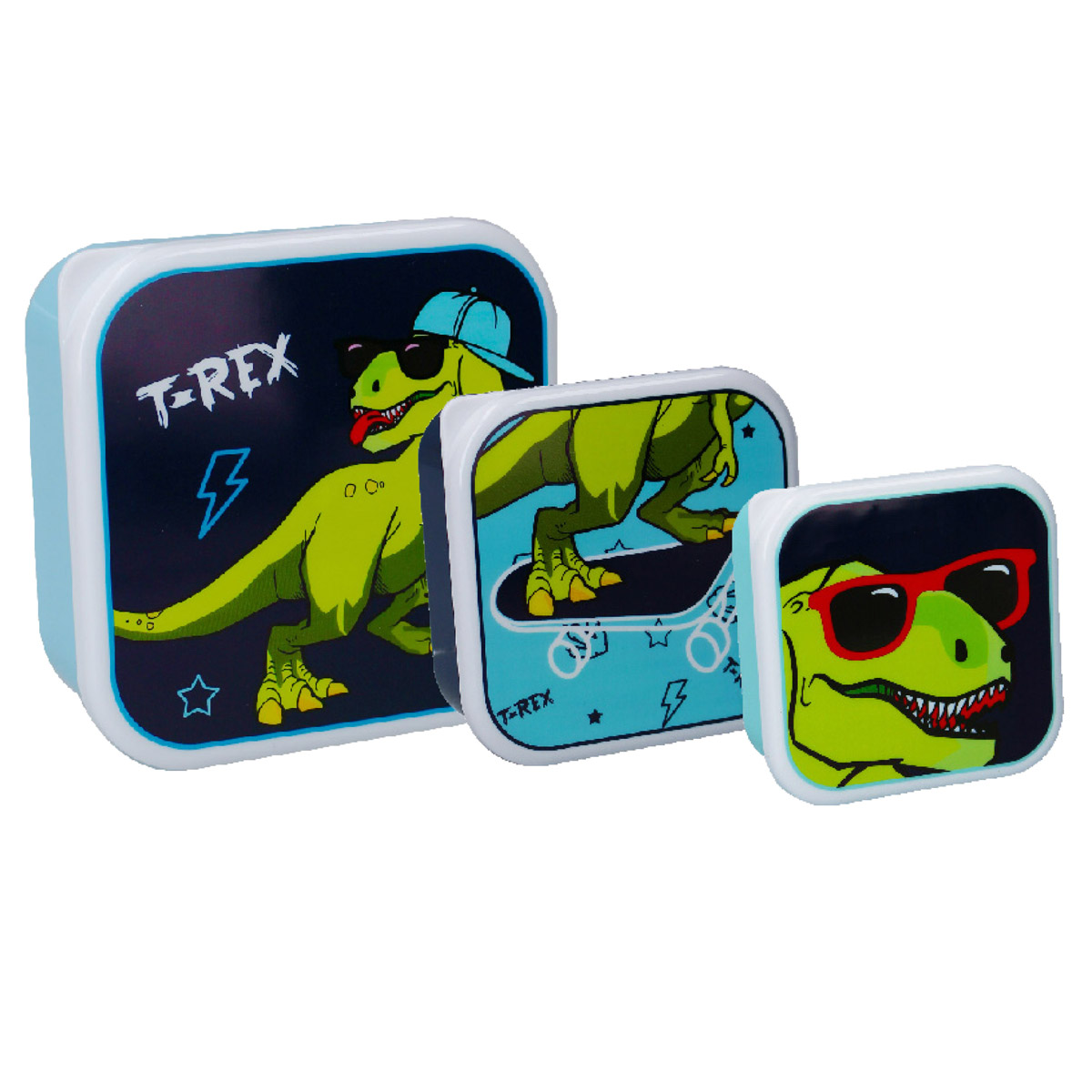 3 lunch box gigognes \'Dinosaure\' bleu vert - 12x12x6 cm - [A3073]