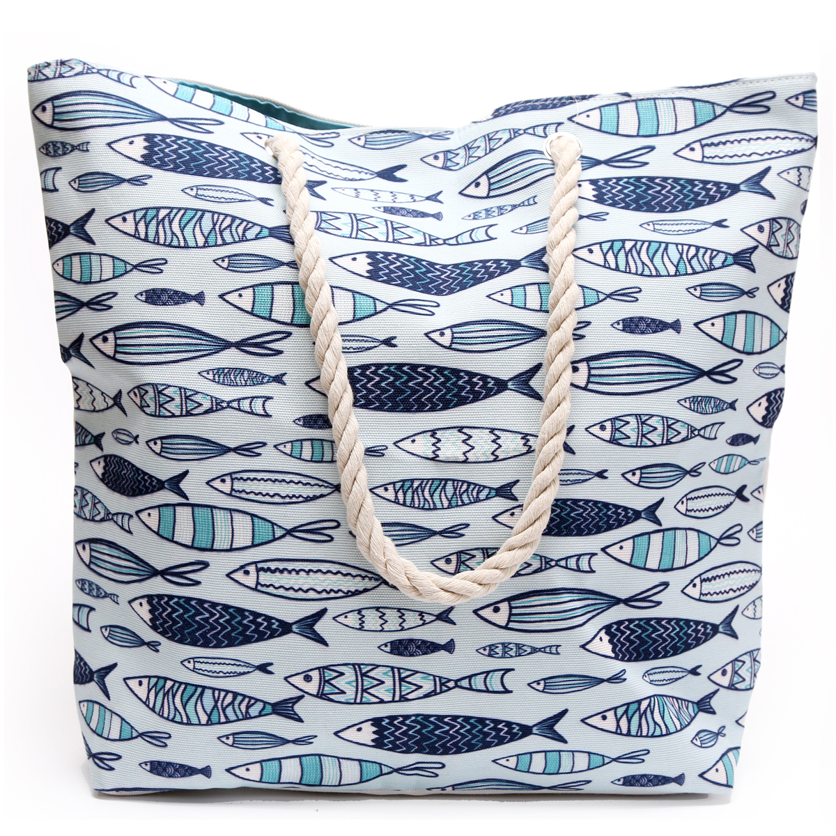 Sac fr plage \'Bords de Mer\' bleu (sardines) - 52x44x8 cm - [A3105]