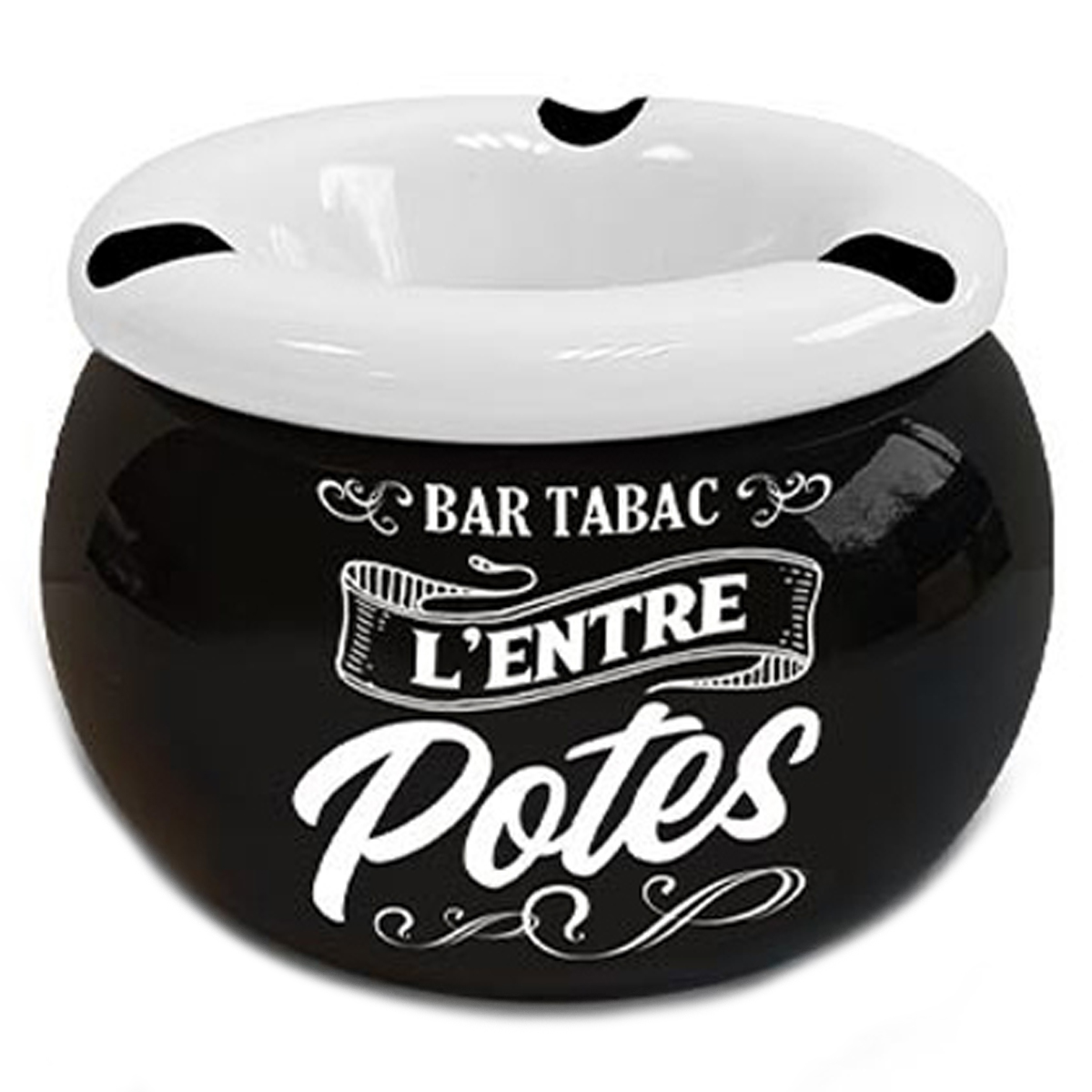 Cendrier marocain céramique \'Messages\' noir (Bar Tabac l\'Entre Potes) - 9x6 cm - [A3147]
