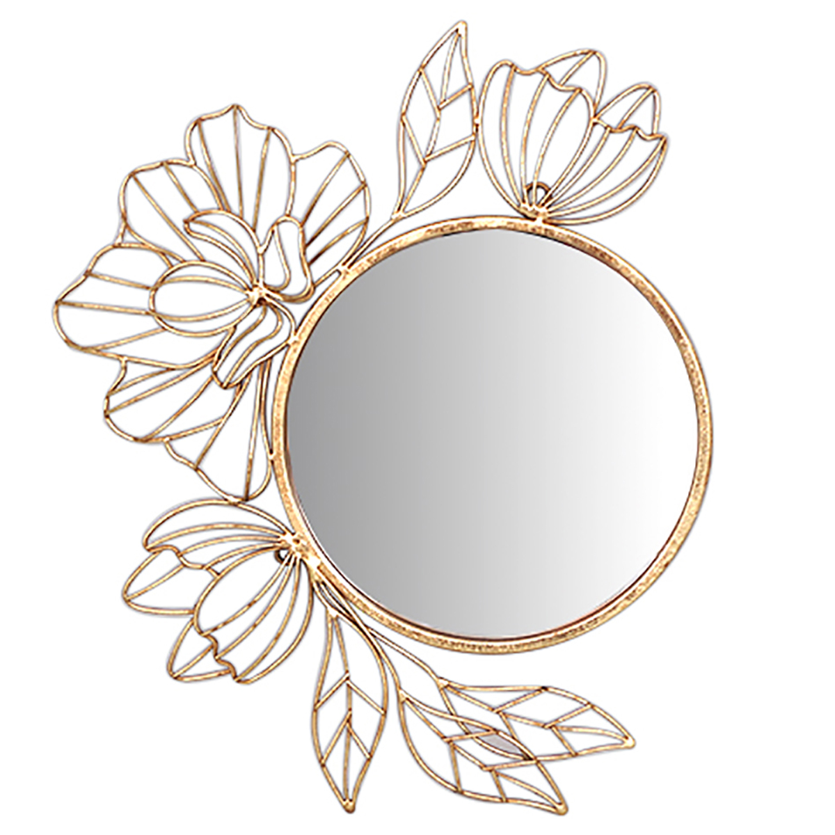 Miroir métal \'Osaka\' doré - 46x39x4 cm (fleurs) - [A3191]