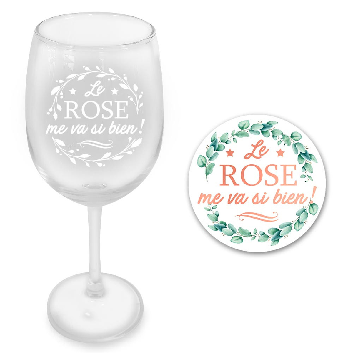 Coffret verre à vin + dessous de verre \'Le Rose me va si bien !\' - 23x10 cm - [A3252]
