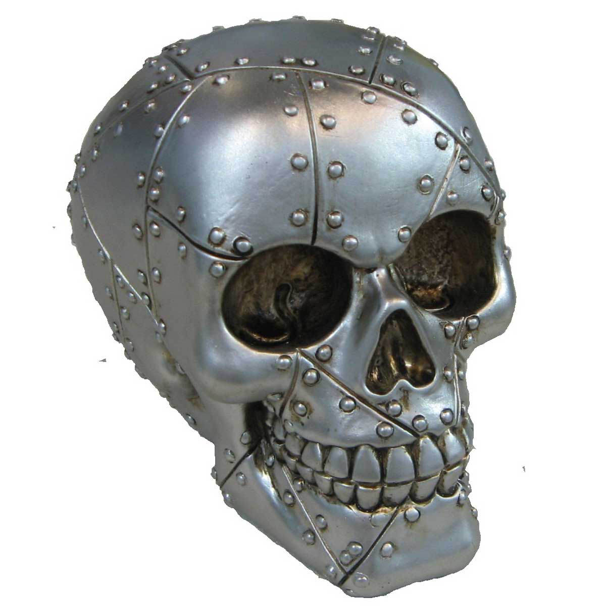 Figurine résine \'Tête de Mort\' gris (plaques métal) - 15x12x10 cm - [A3298]