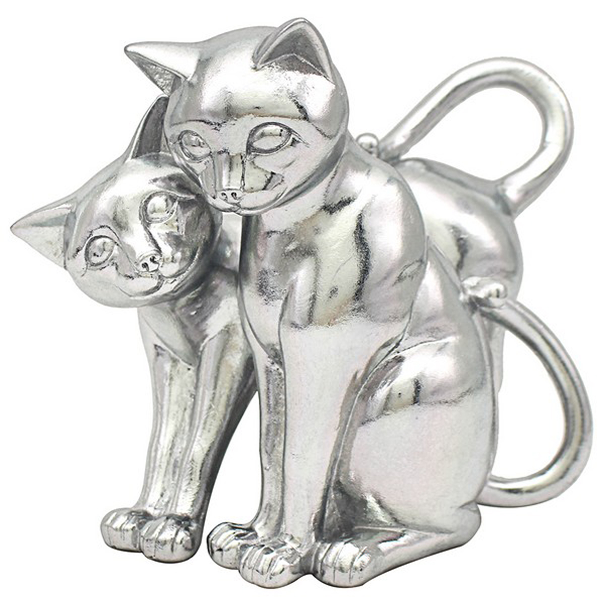 Figurine résine \'Chats\' gris argenté (couple) - 23x21x14 cm - [A3319]