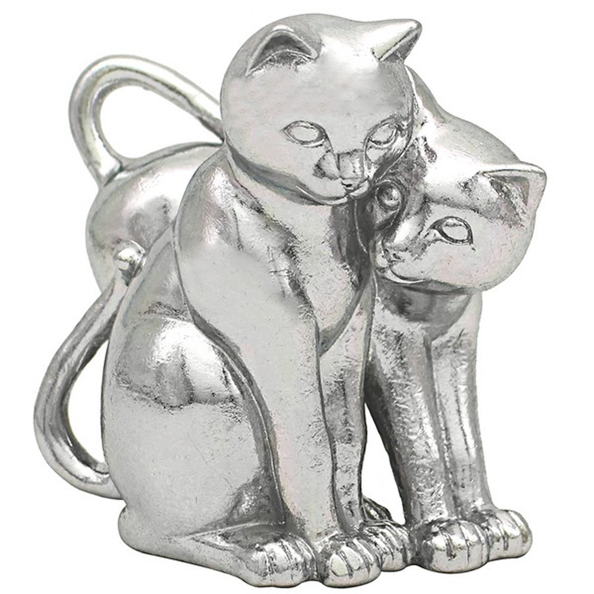 Figurine résine \'Chats\' gris argenté (couple) - 15x14x10 cm - [A3320]