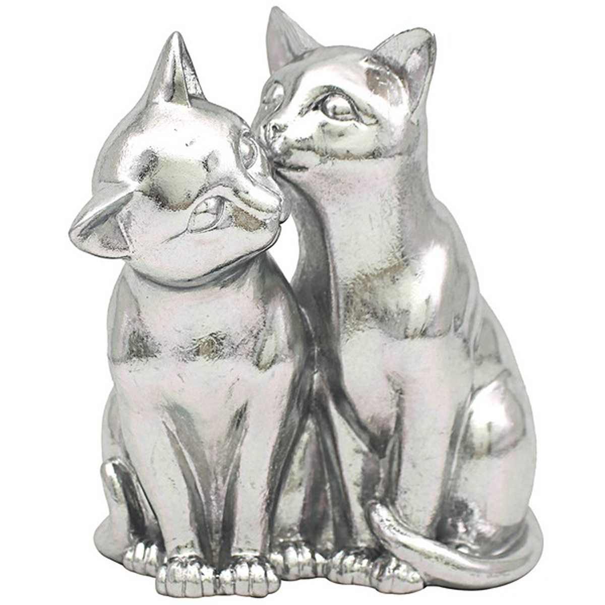 Figurine résine \'Chats\' gris argenté (couple) - 20x17x14 cm - [A3321]