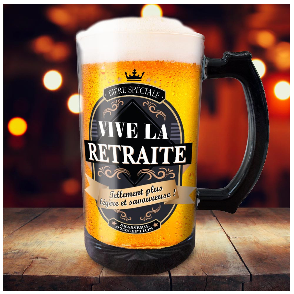 Chope à bière humoristique \'Vive la Retraite\' (verre) - 15 cm (50 cl) - [A3356]