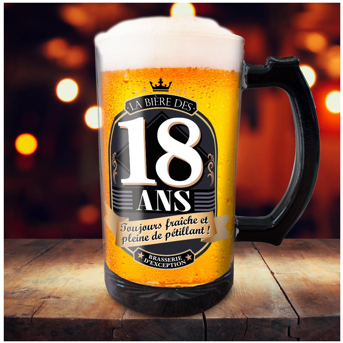Chope à bière humoristique \'18 ans\' (verre) - 15 cm (50 cl) - [A3357]