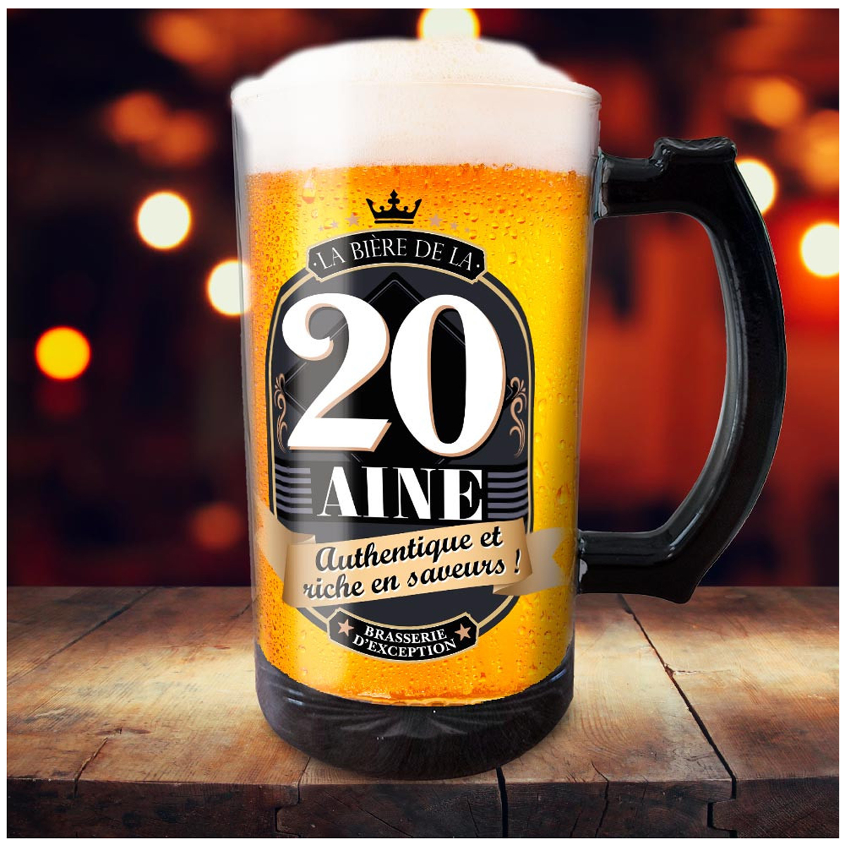 Chope à bière humoristique \'20 aine\' (verre) - 15 cm (50 cl) - [A3358]