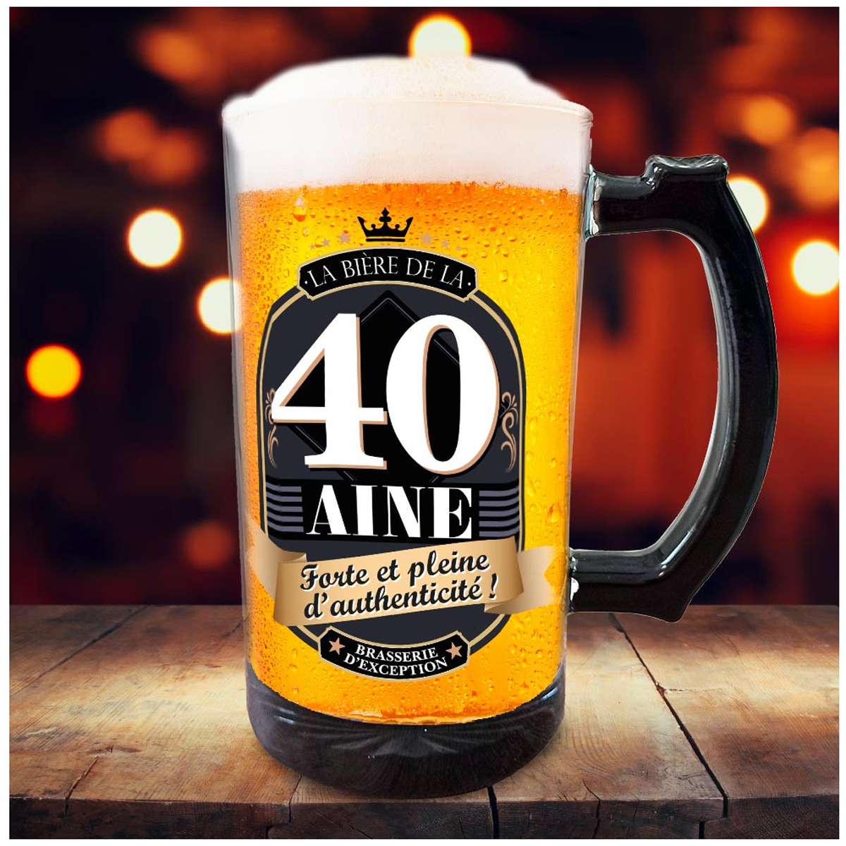 Chope à bière humoristique \'40 aine\' (verre) - 15 cm (50 cl) - [A3360]