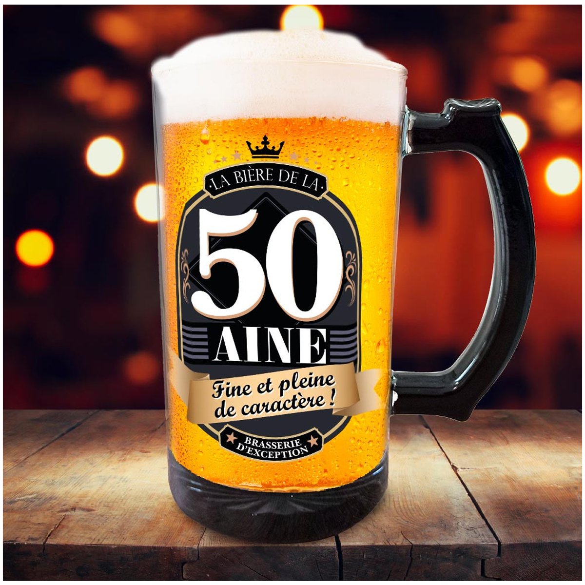Chope à bière humoristique \'50 aine\' (verre) - 15 cm (50 cl) - [A3361]