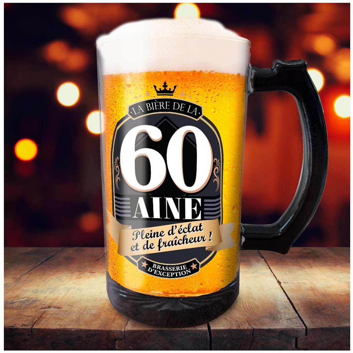 Chope à bière humoristique \'60 aine\' (verre) - 15 cm (50 cl) - [A3364]