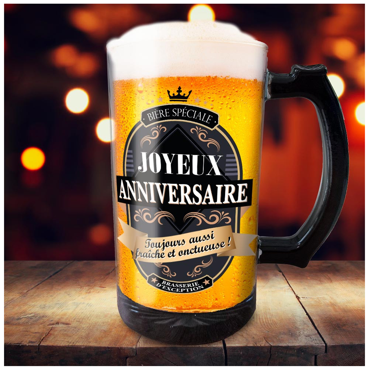 Chope à bière humoristique \'Joyeux Anniversaire\' (verre) - 15 cm (50 cl) - [A3365]
