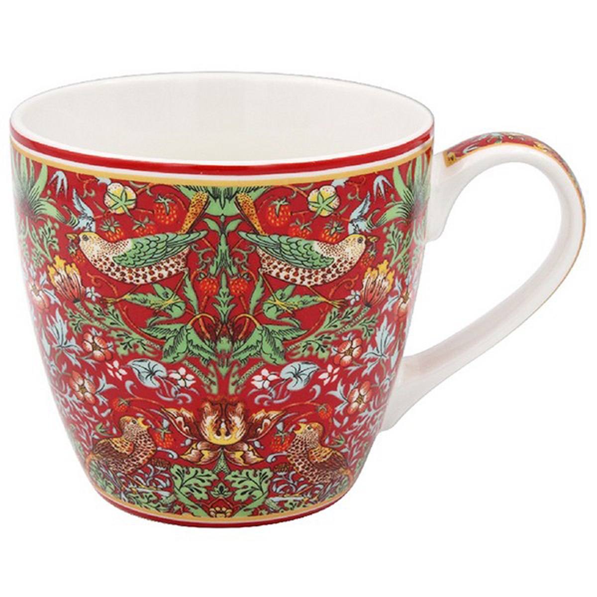 Mug porcelaine \'William Morris Collection\' rouge (Strawberry Thief) - 100x90 mm - [A3608]