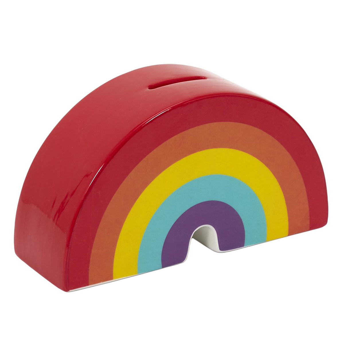 Tirelire céramique \'Arc en ciel\' rouge multicolore - 18x10x6 cm - [A3673]