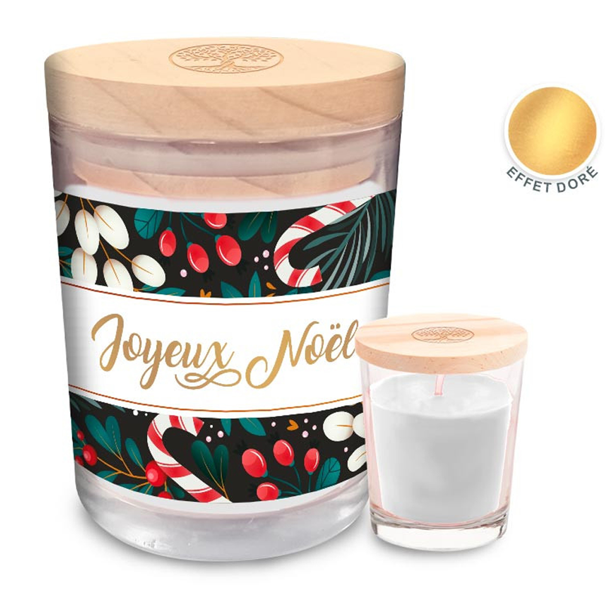 Bougie parfumée \'Joyeux Noël\' vert rouge - 92x70 mm (vanille) - [A3725]