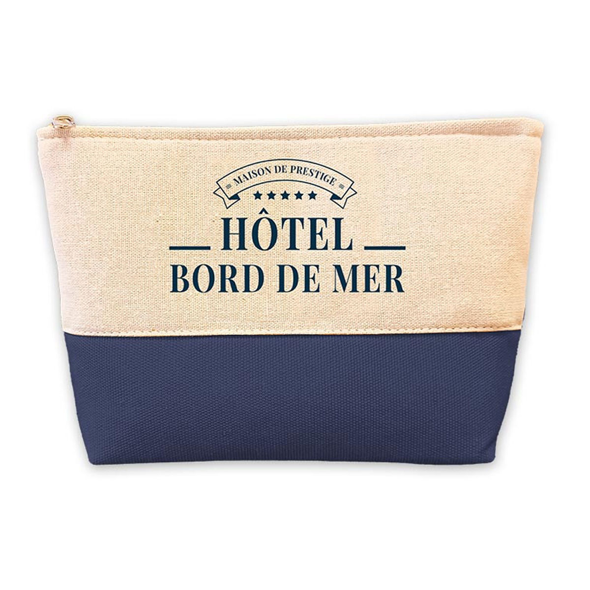 Trousse à maquillage \'Hôtel Bord de Mer\' marine beige  - 25x16x6 cm - [A3829]