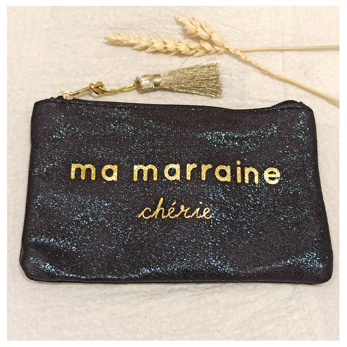 Trousse plate \'Ma Marraine chérie\' noir - 17x10 cm - [A3858]