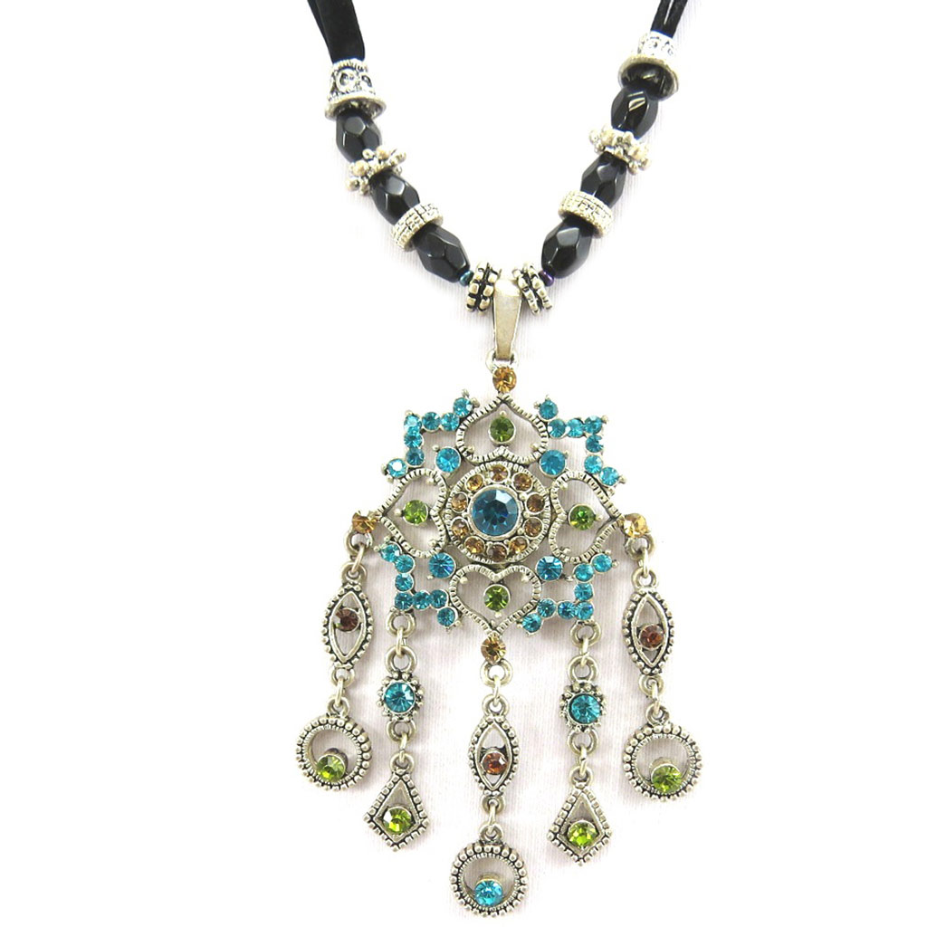 Collier Créateur \'Reine Astrid\' Turquoise / Vert  - [B0466]