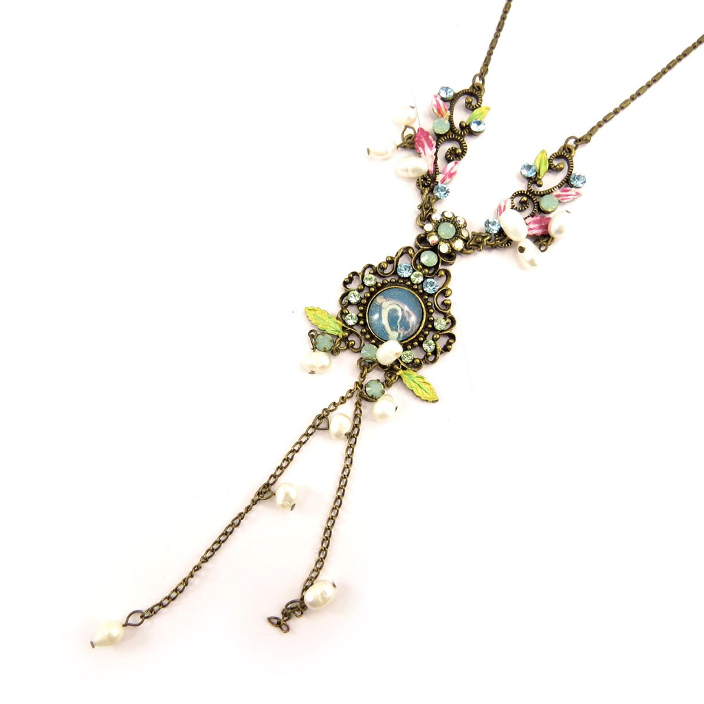 Collier Créateur \'Rétro Filigrane\' Bleu / Blanc  - [B3395]
