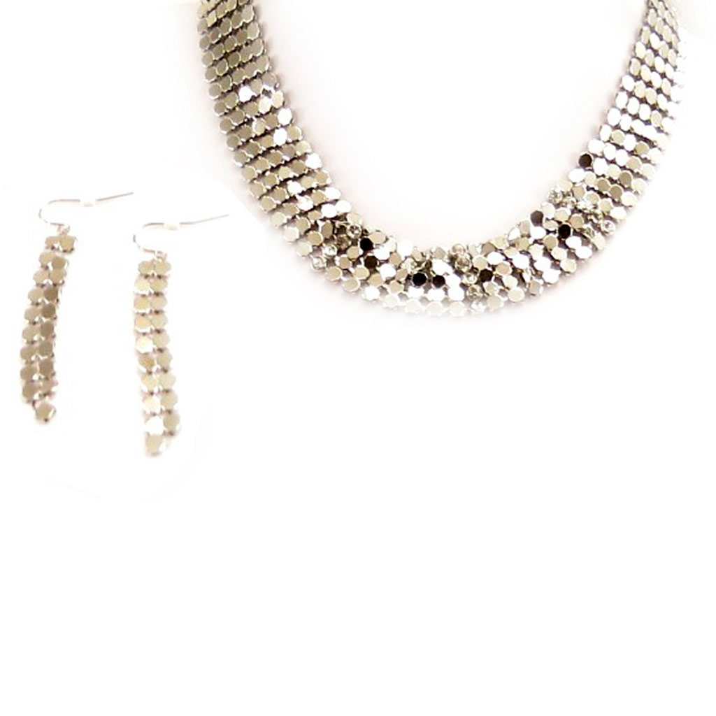 Parure Créateur \'Cotte de Maille\' Blanc Argenté - [C3937]