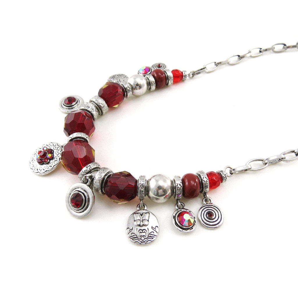 Collier Créateur \'Belle des Champs\' Rouge - [C5352]