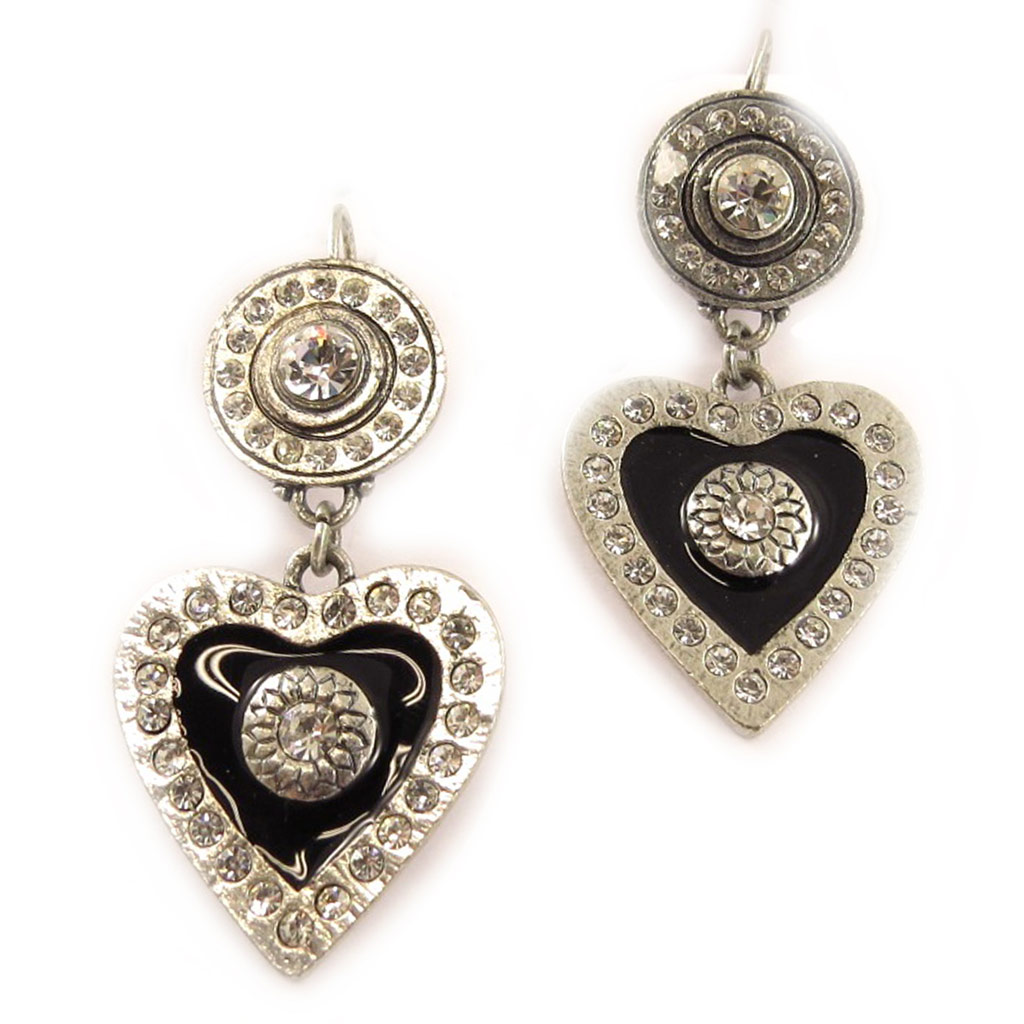 Dormeuses Créateur \'Love Queen\' Noir Argenté - [C7602]