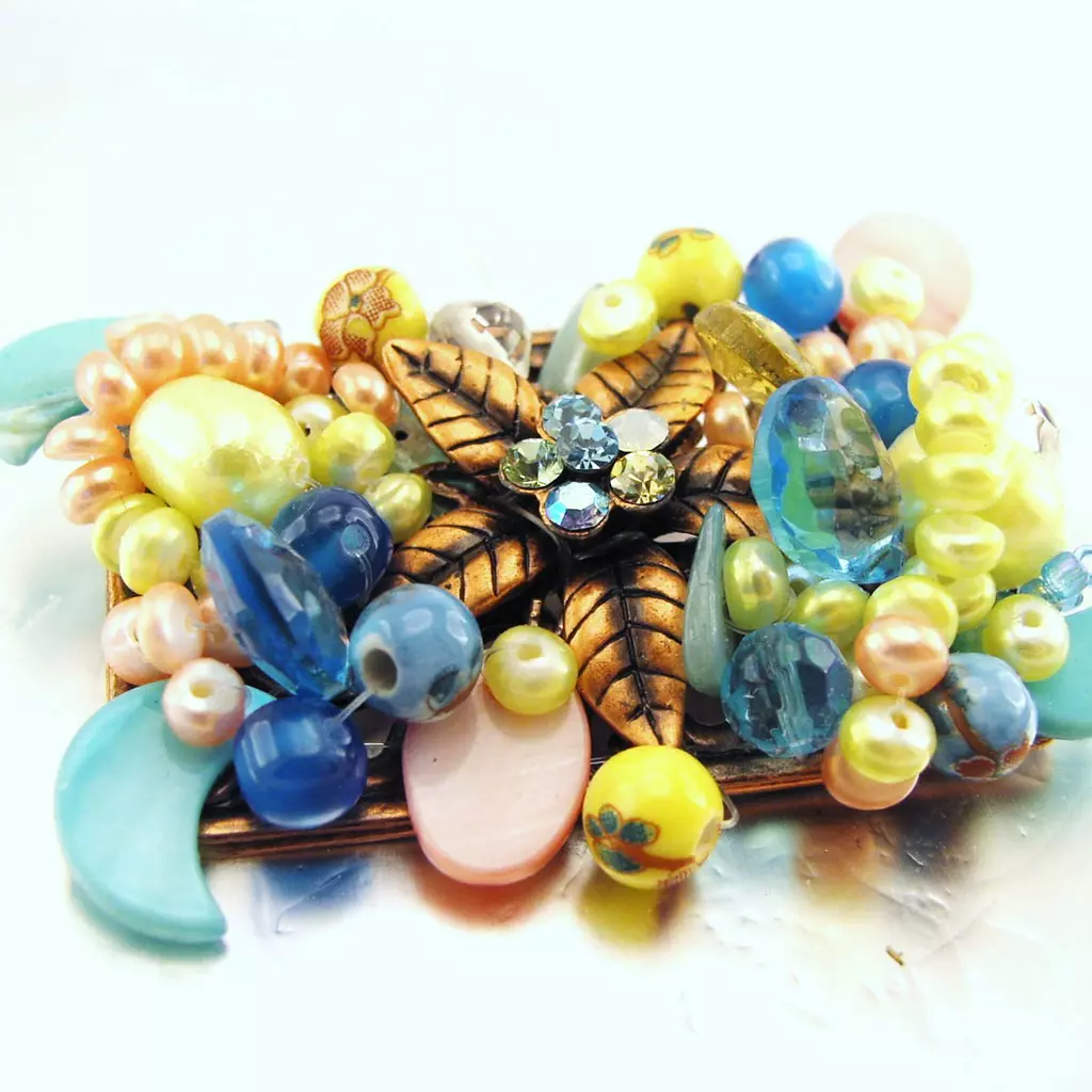 les trésors de lily Broche Créateur 'Les Romantiques' Bleu Vert [C8142]