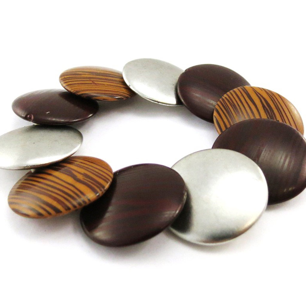 Bracelet Créateur \'Métisse\' Marron Argenté - [C8788]