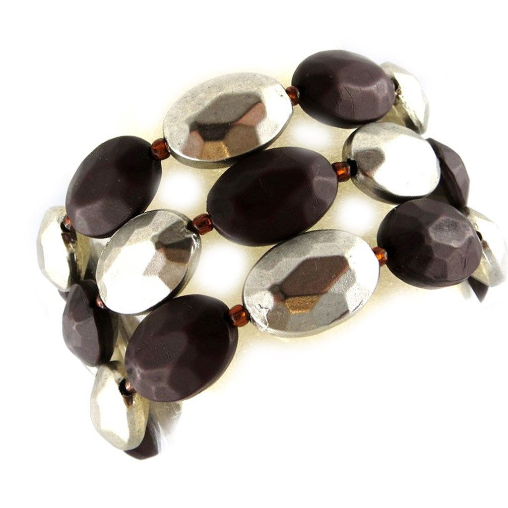 Bracelet Créateur \'Métisse\' Marron Argenté - [C8793]