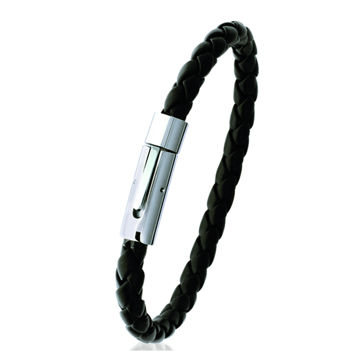 Bracelet Homme \'Tony\' Cuir / Acier - 21 cm 7 mm - [C9413]