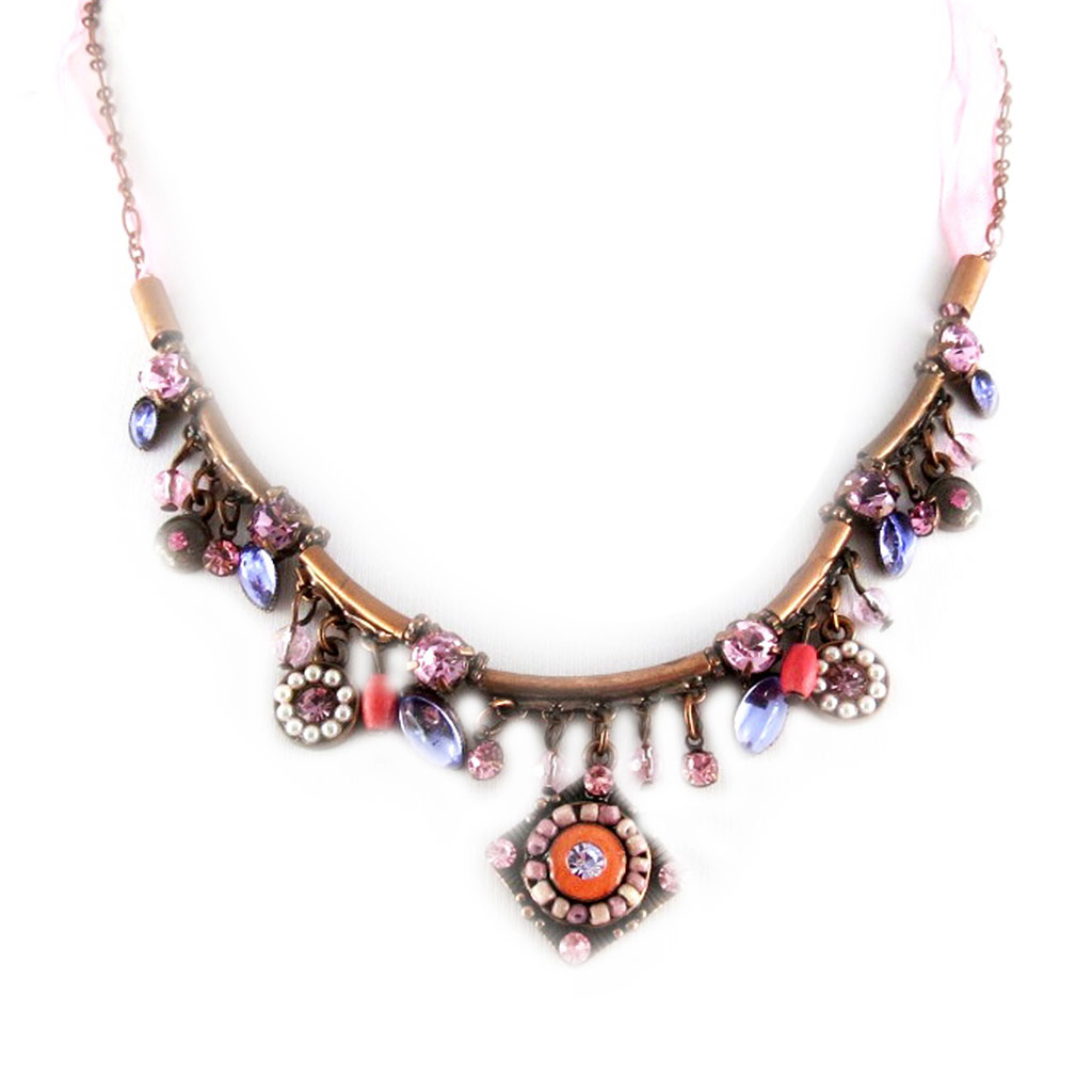 Collier Créateur \'Célimene\' Rose / Mauve  - [D2065]
