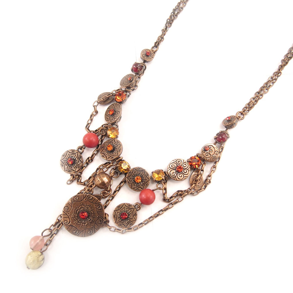 Collier Créateur \'Les Souvenirs du Passé\' Orange / Rose  - [D3392]