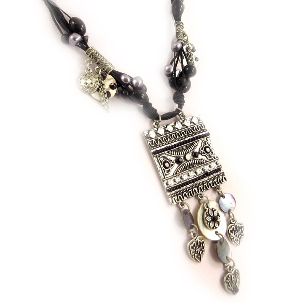 Collier Créateur \'Sofia\' Noir / Blanc  - [D3982]