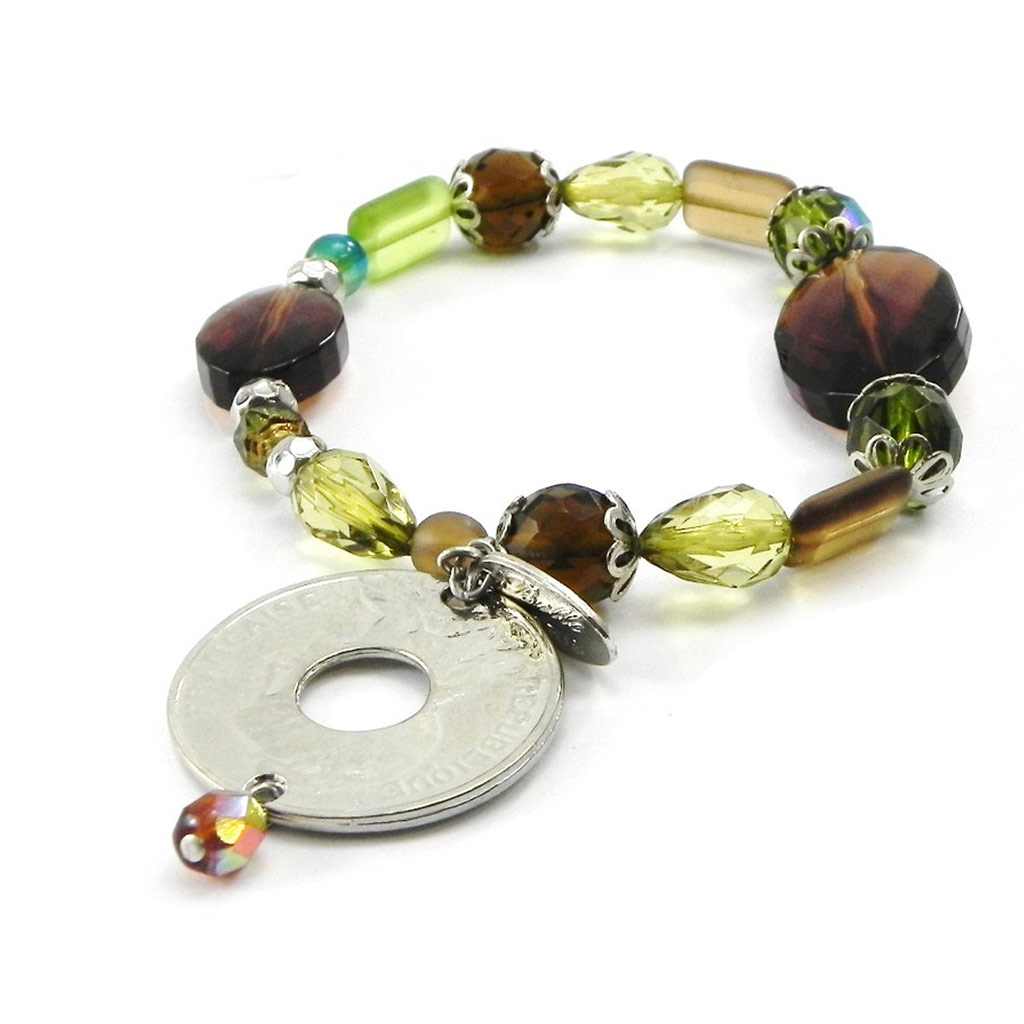 Bracelet Créateur \'Sissi\' Marron / Vert / Argenté  - [D5351]