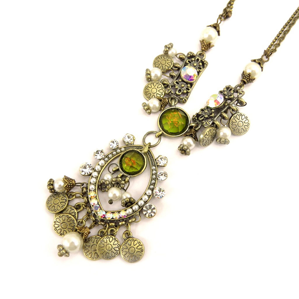 Collier Créateur \'Edwige\' Vert / Blanc  - [D5619]
