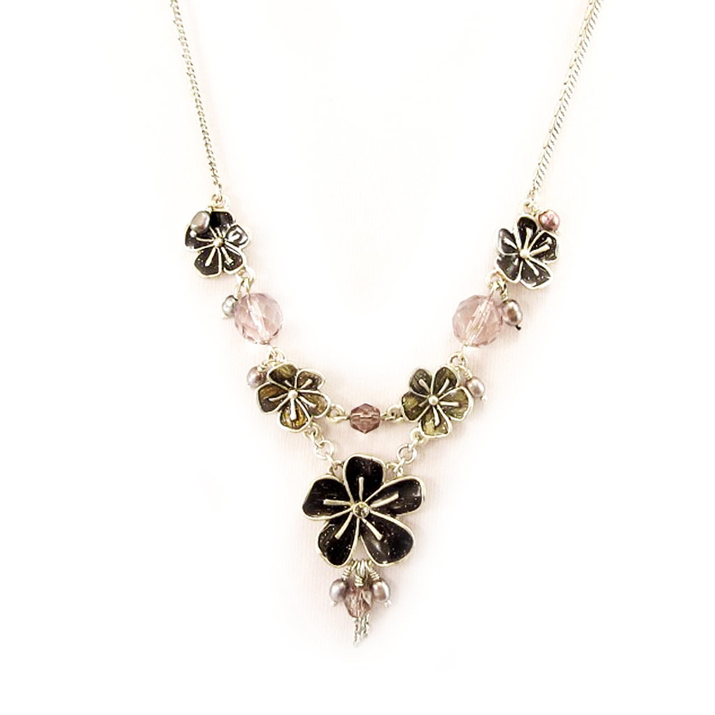 Collier Créateur \'Légèreté en Fleurs\' Gris  - [D6207]