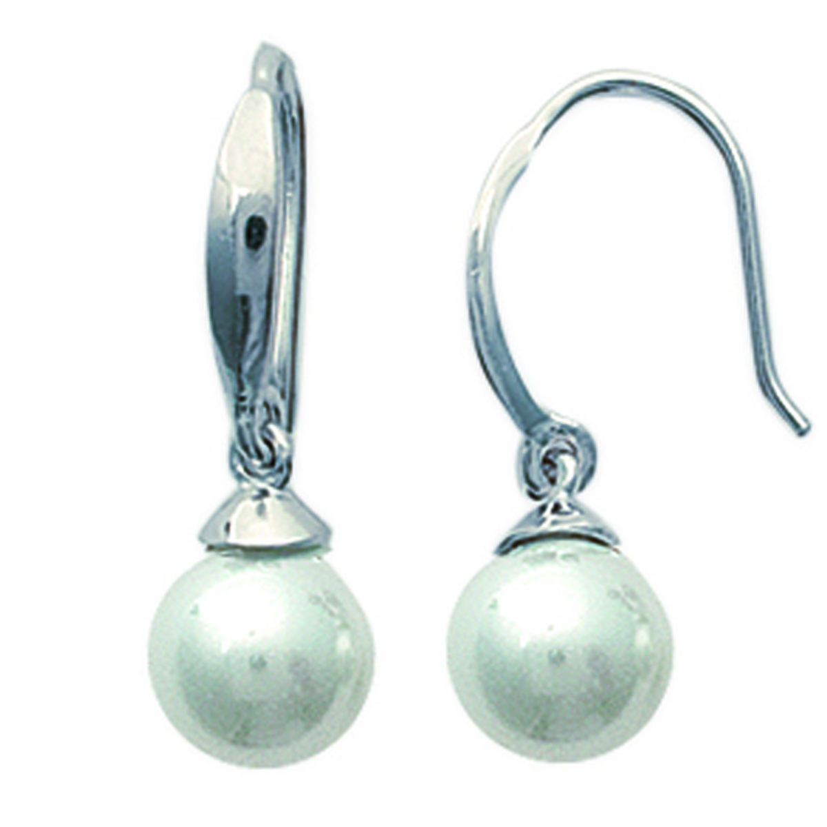 Boucles Argent \'Perla\' Blanc argenté - perle 6 mm - [D7063]