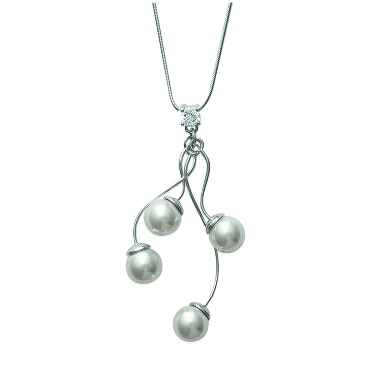 Collier Argent \'Printemps\' blanc argenté (rhodié) - 65 cm perles 9 mm - [D7999]