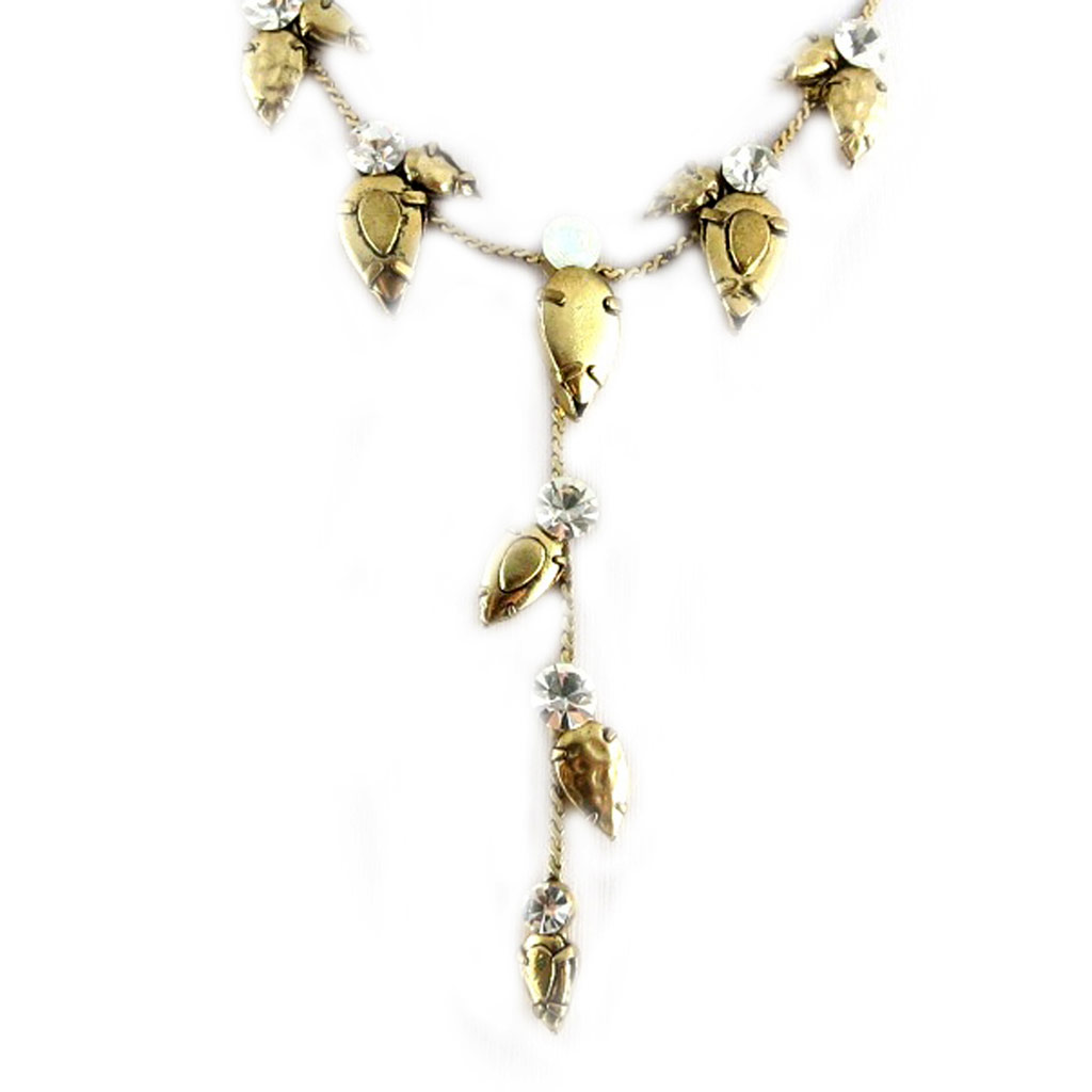 Collier Créateur \'Bourgeons\' Blanc Doré  - [D8876]