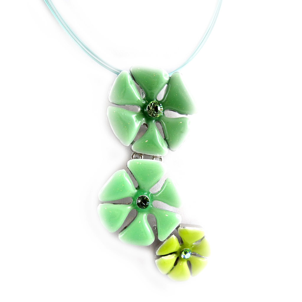 Collier Créateur \'Mimosas\' Vert  - [E0391]